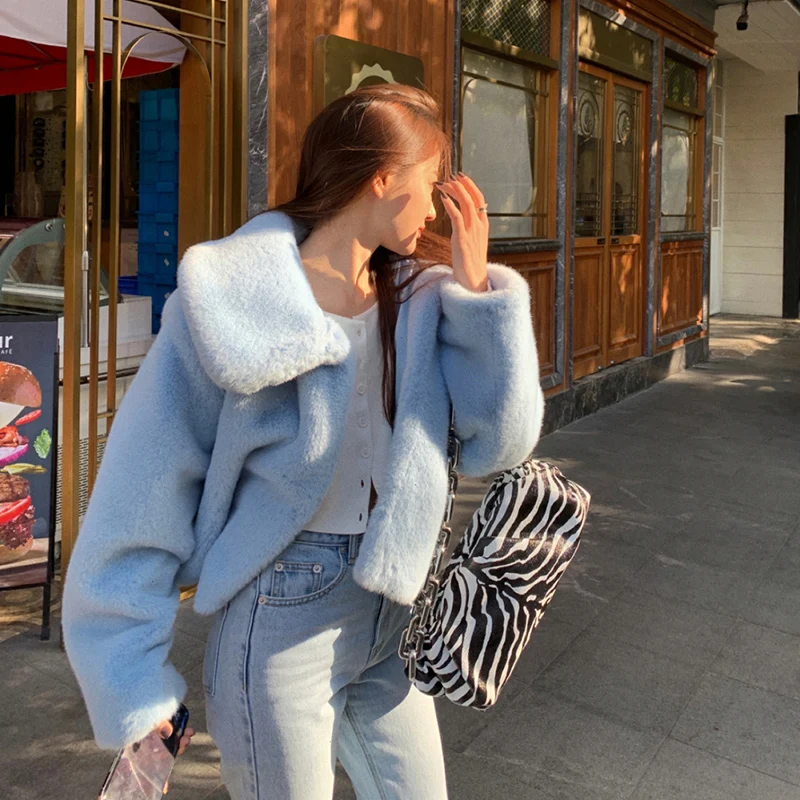 Korean Clothes  Women Winter Coats Cropped Top Faux Rabbit Fur Short Jacket Plus Size Fur Coat For Women