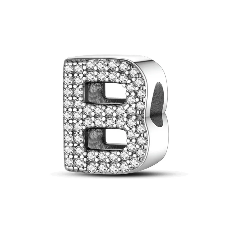 Fine Jewelry 925 Silver Alphabet Full Diamond Zircon Bulk Charms for Bracelet