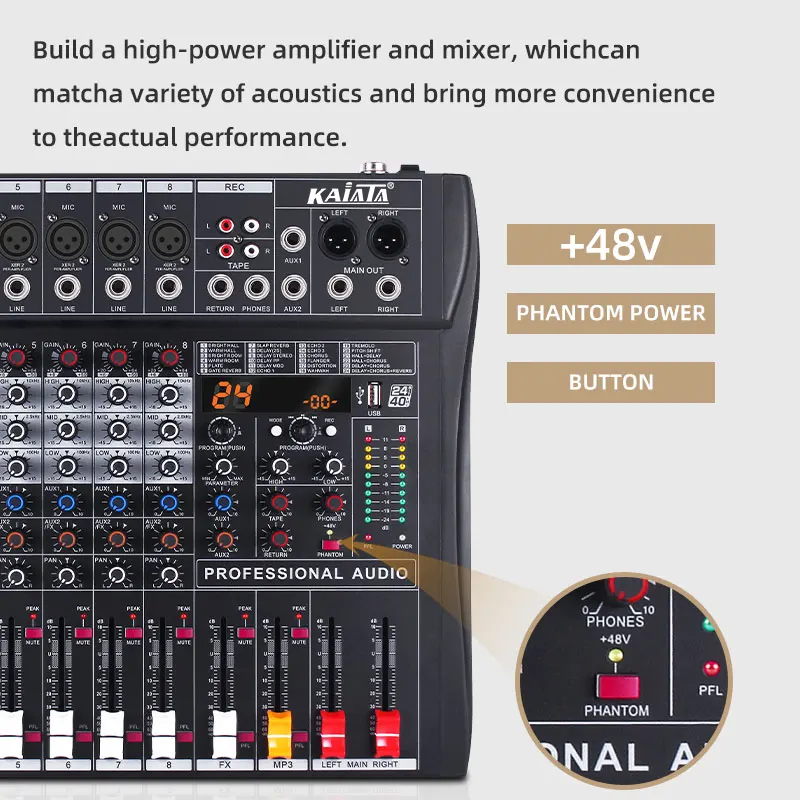 KAIKA 8 channels and 24 kinds of DSP professional digital mixer, studio, karaoke room, DJ controlled Audio Mixer.