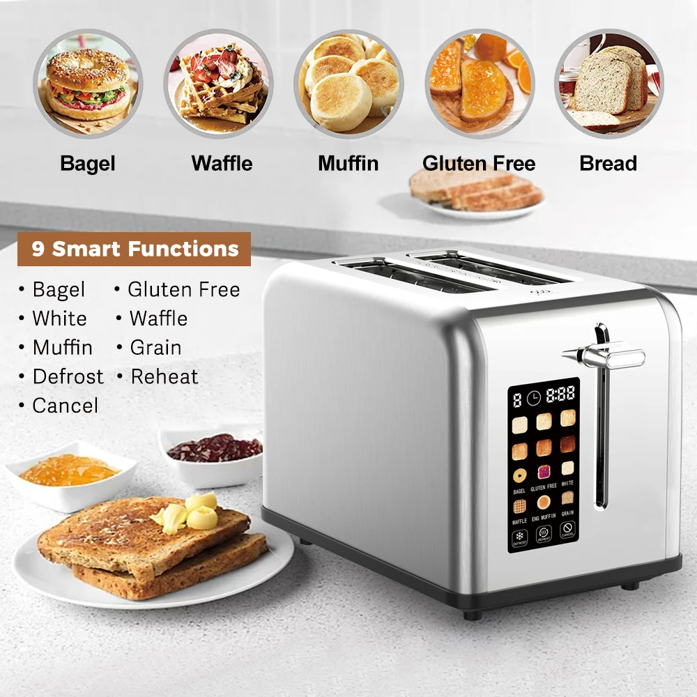 New Design Stainless Steel Bread Toaster with Large Digital Screen and Touch Control Multiple Functions Smart Toaster