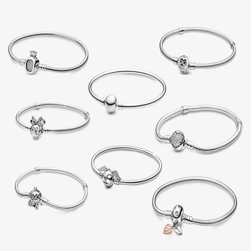 2023 New 925 Sterling Silver Design charm Bracelets Clasp Heart Beads Snake Chain Bracelets Adjustable Friendship Bangles