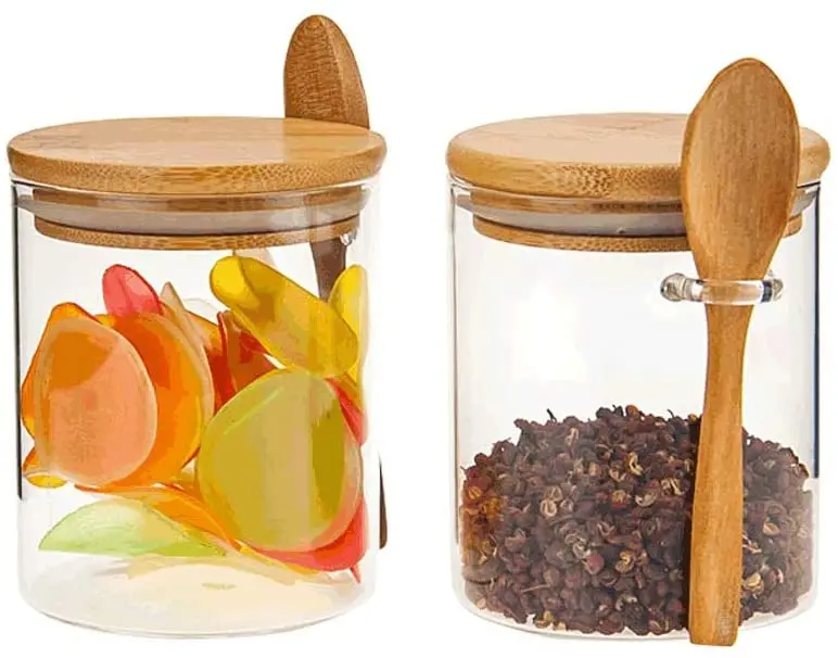 Jar Heat Resistant Storage Tank Condiment Bottles Wooden Lid Creative Machine Kitchen Glass High Borosilicate with Spoon Bamboo