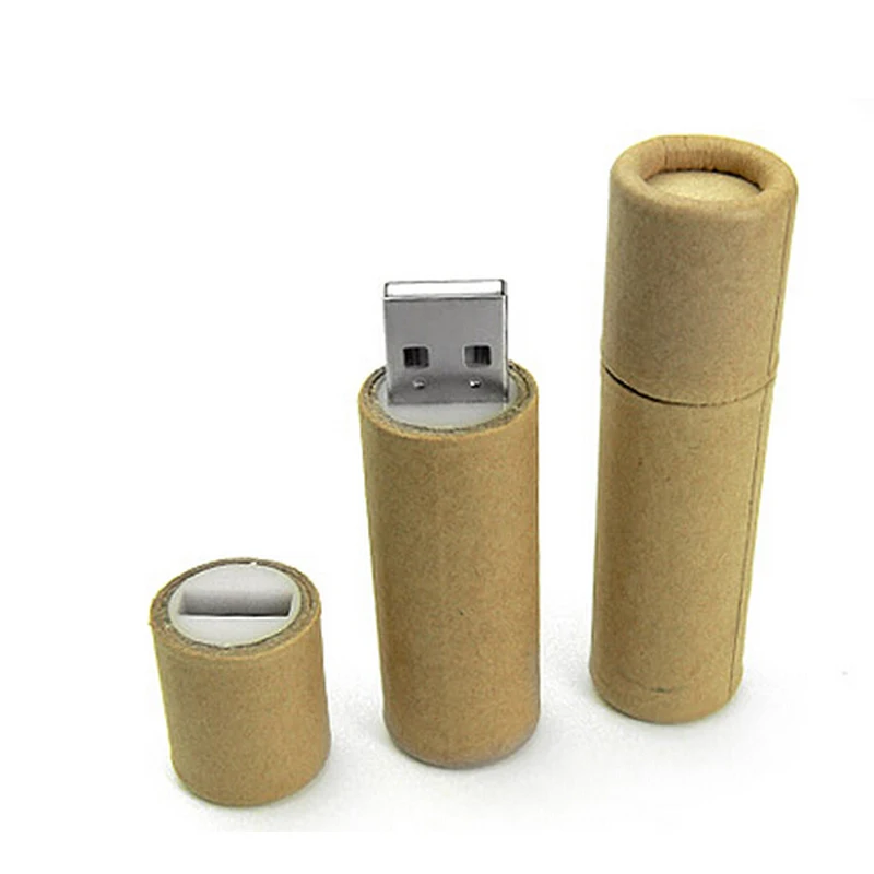 Trade show promotional gift customized logo printing 16GB recycled carton paper cylinder shape usb flash memory stick pen drive