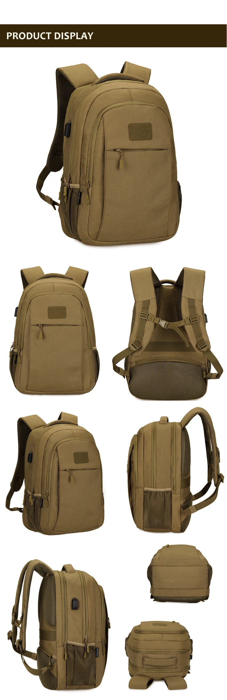 Waterproof 600D Oxford Camping Trekking Hunting Tactical Backpack MOLLE Bag Hiking Daypacks With Power Charging 3