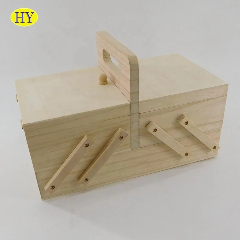 Custom Unfinished Lightweight Folding  Wooden Sewing Box