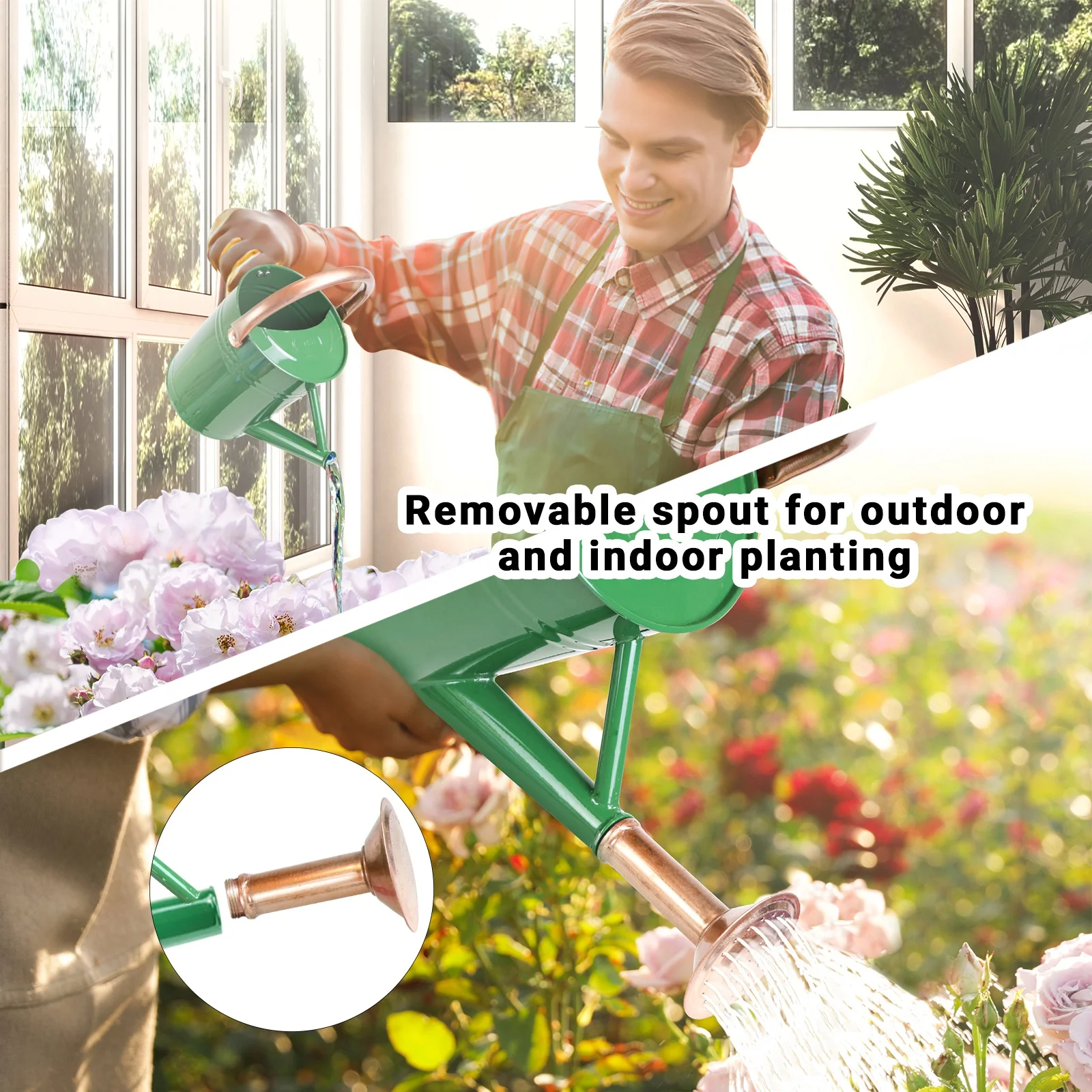 1 Gallon Garden Watering can Galvanized Metal Water cans with Detachable Spout and Nozzle head