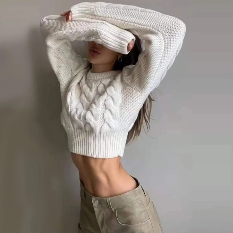 
Plus size Winter new high neck knitted jumper sweater long sleeved loose thick sweater factory 