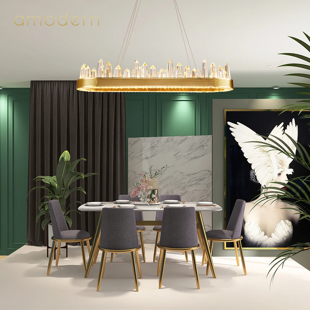 Italian nordic long hanging crystalglass gold luxury modern led light lamp chandelier