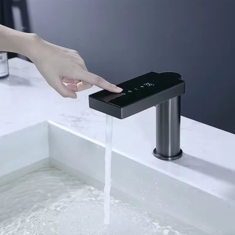 Touch Screen Hot and Cold LED Digital Display Intelligent Infrared Sensor Basin Faucet Bathroom Faucet Tap