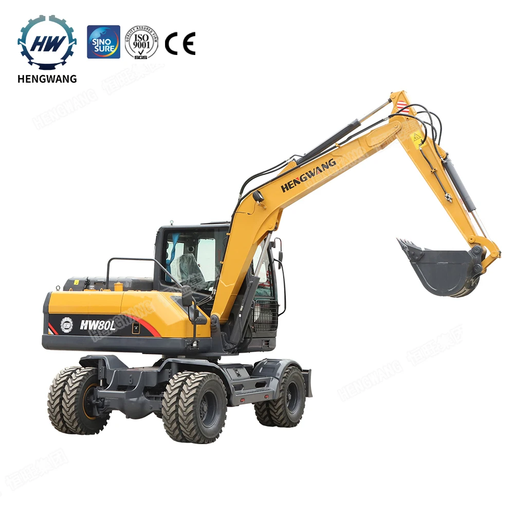 China Hengwang Hydraulic Wheeled Excavator 8ton 9ton Digger HWL-80 wheel excavator 10 ton with 0.6CBM bucket