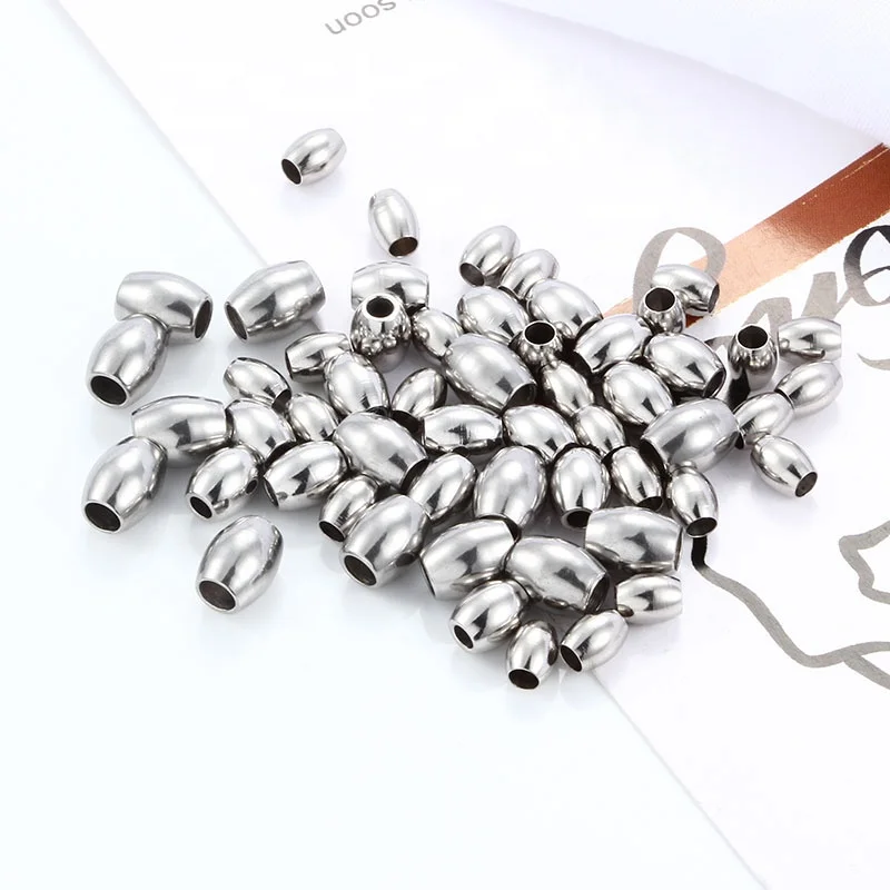 Wholesale Straight Hole Rice Shape Stainless Steel Bead Charm Loose Bead for DIY Jewelry Making Chain Accessories Findings