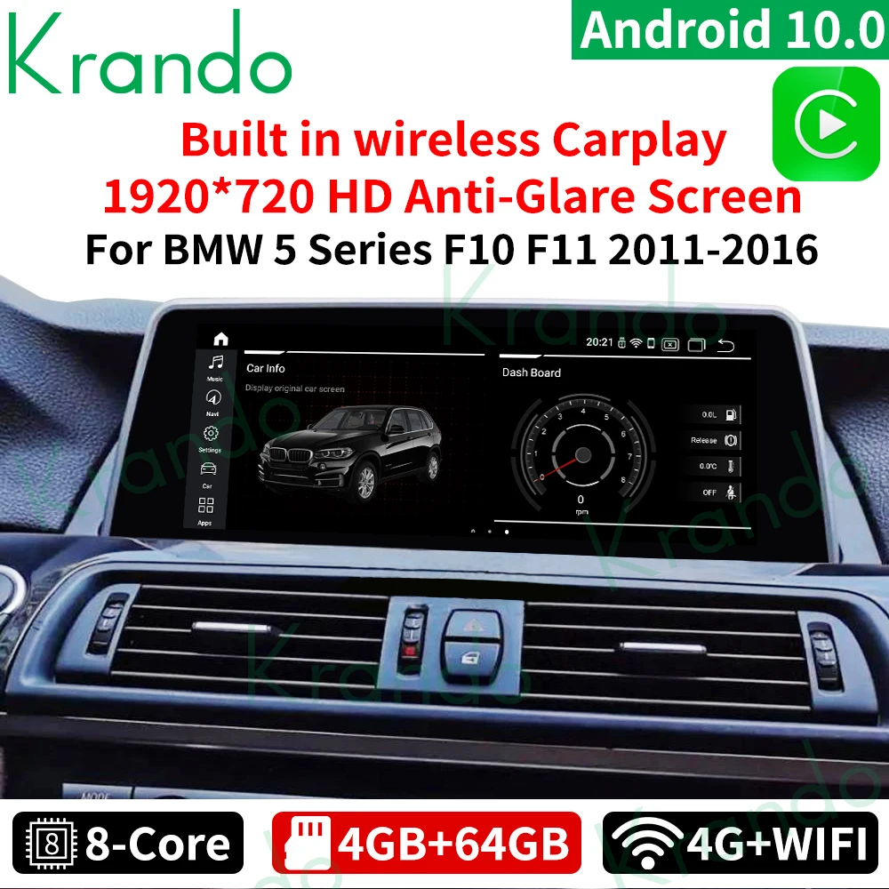  Krando Android 10 0 4 ГБ 64 25 'автомобиля Navi аудио для BMW 5 серия F10 F11 2011-2016 НБТ CIC мультимедийное радио стенд экран