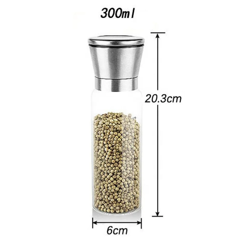 200ml,300ml,500ml High Borosilicate Glass Spice Jars Stainless Steel Grinder Cap