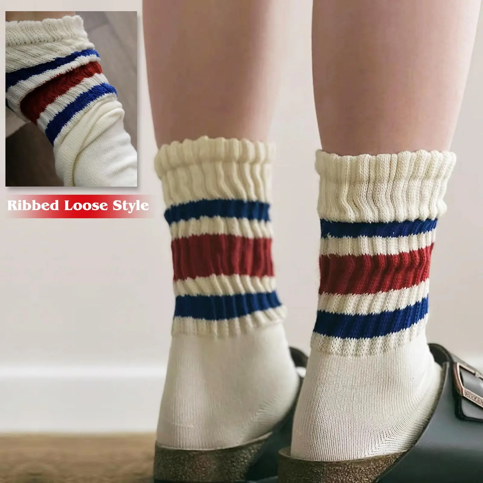 Novelty Socks Women Men Striped Retro Ribbed Loose Slouch Crew Socks Custom Sporty Calf Casual Cotton Socks