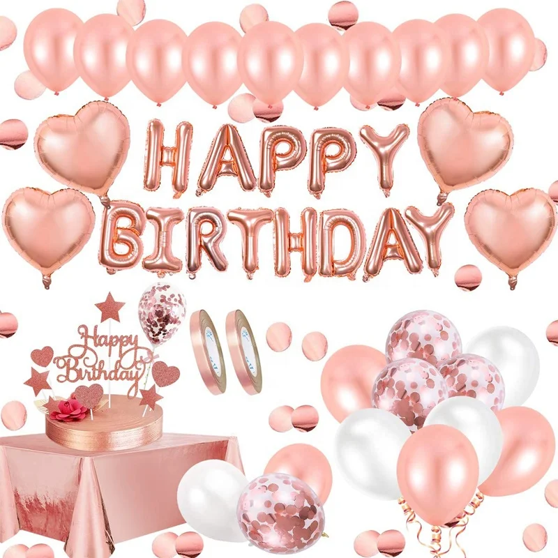 Hot Selling Rose Gold Balloons Set Birthday Confetti Balloons kit  Rose Gold Star Heart Foil Balloon for Party Decoration