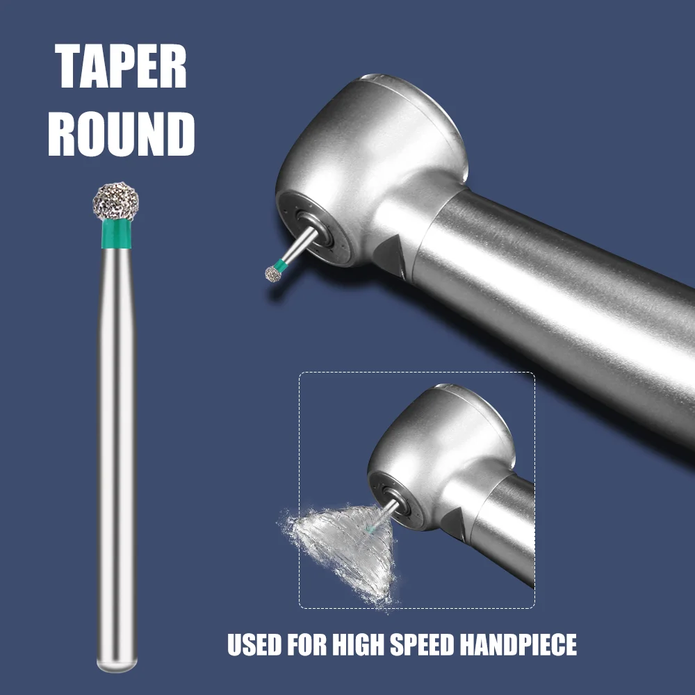 50 pcs Diamond Burs Dental Nail Drills High Speed Handpiece Dental Consumables Extreme Fine Coarse Taper Cone Yellow/Green