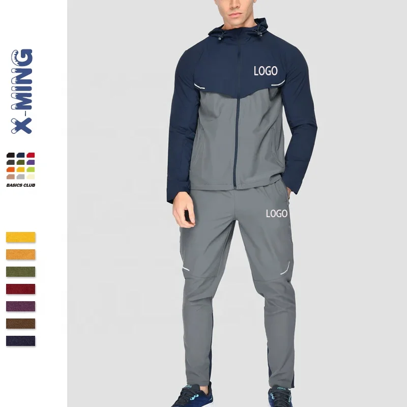 Factory ultra quick dry thin polyester tracksuit sports gym custom reflective logo fit lightweight jacket and pants high quality