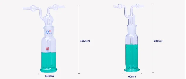 Glass dual open lab bottle glassware Lab Gas Washing Bottles Laboratory Gas Wash Bottle