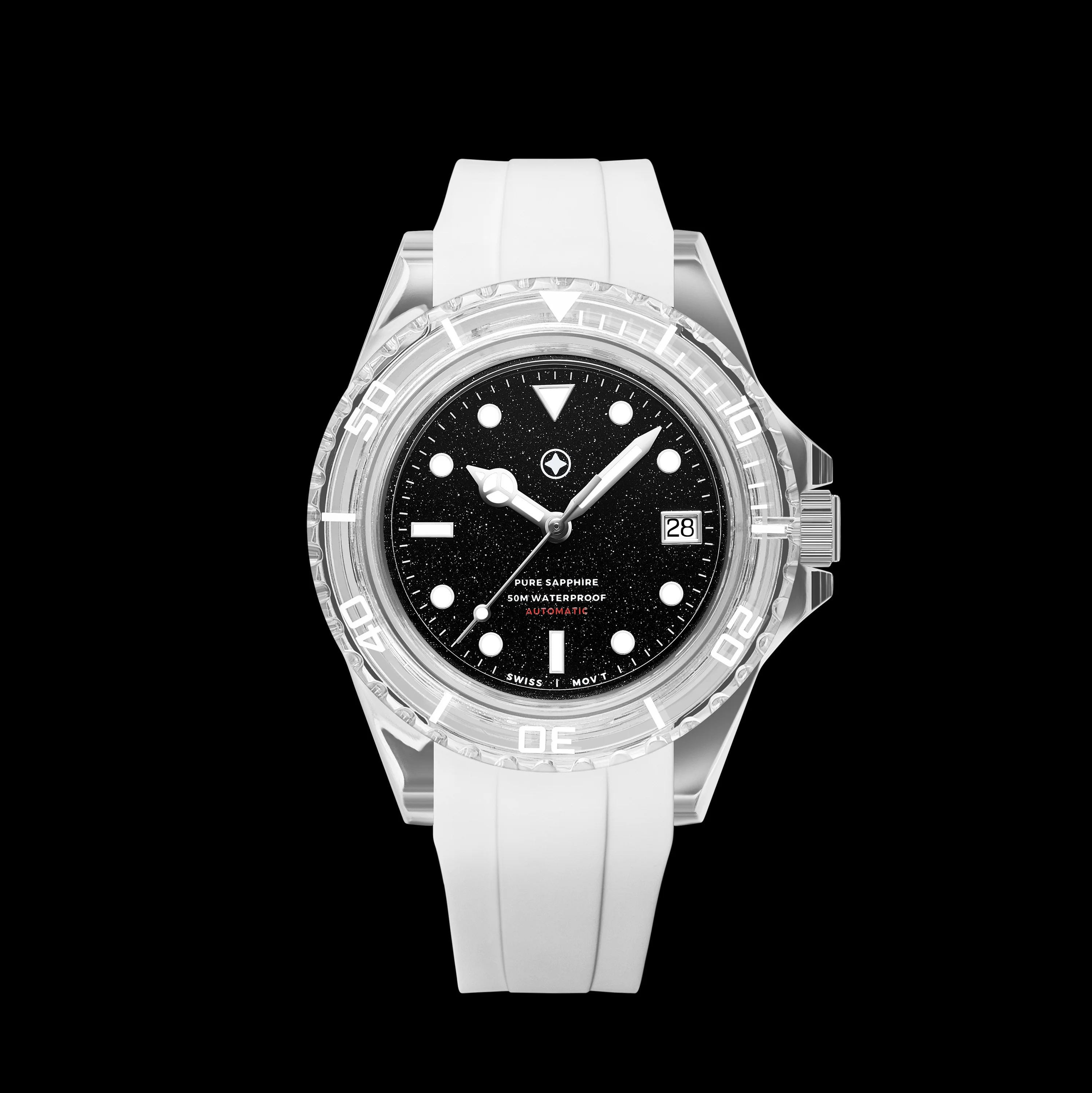 Free shipping all transparent case 41mm diameter BGW9 luminous automatic sapphire watches 5ATM Waterproof watch with SELLITA Mov