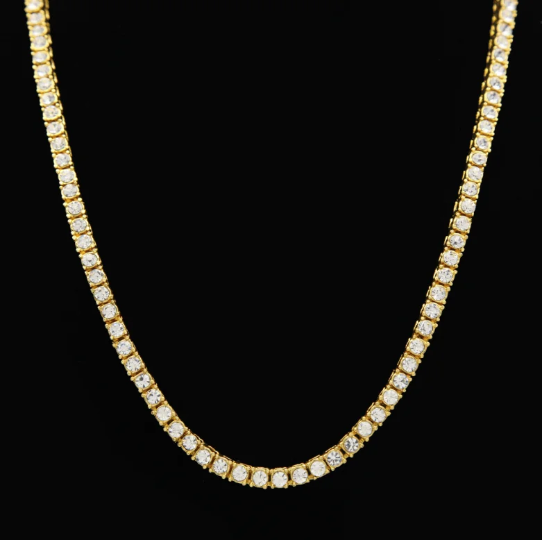 5mm One Row Bezel Setting Lab Diamond Tennis Chain Gold and Rose Gold Plated Iced out Style Cheap Hip Hop Necklace Jewelry