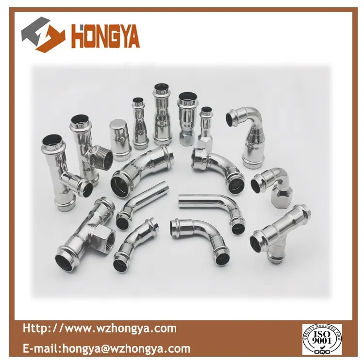Stainless steel 90 degree reducing elbow V profile press fitting