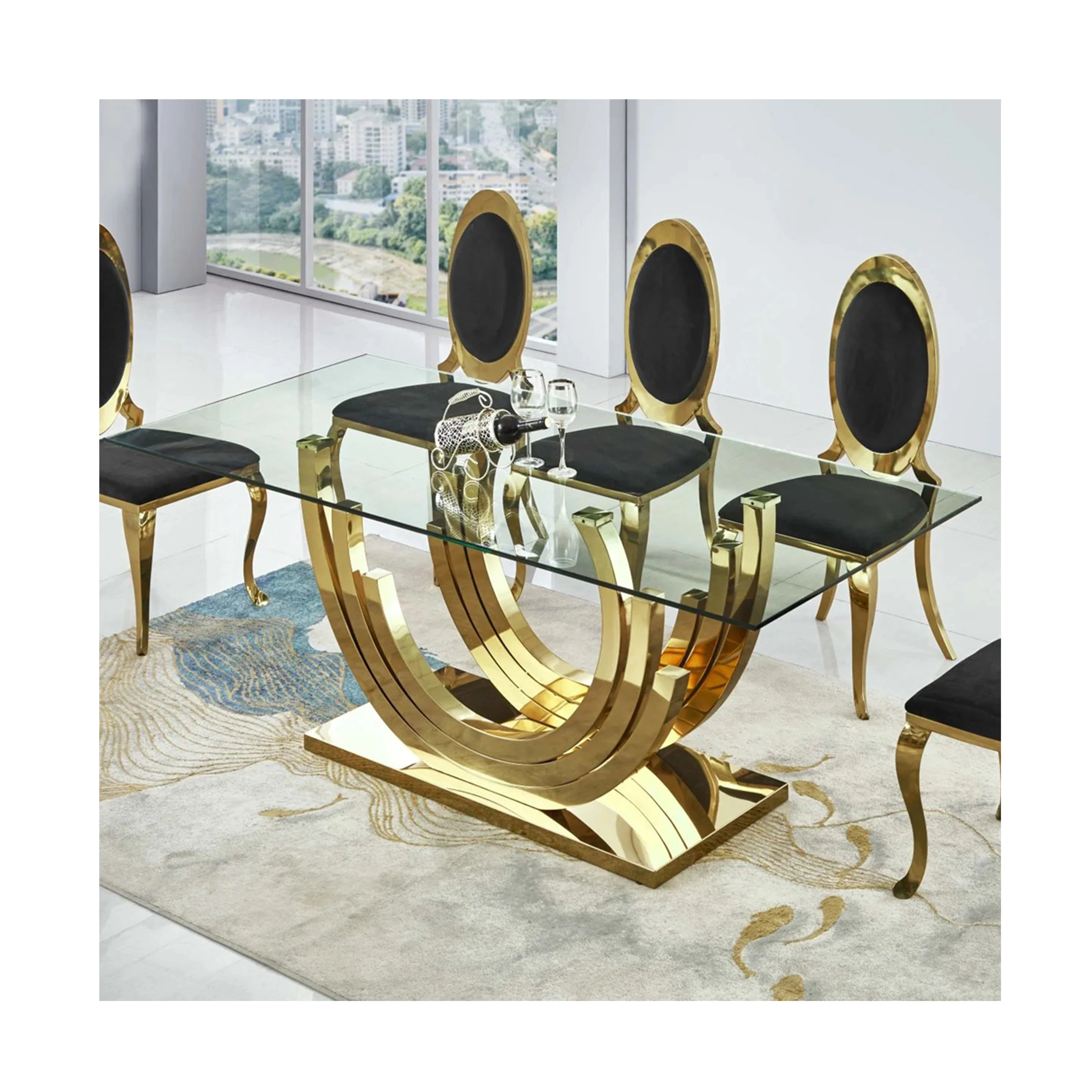 Other Living Room Furniture Rectangle Glass Dining Table Gold Foundation Luxury Dinning Set