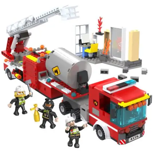 Building block city series fire engine fireman fire engine small particle assembled puzzle toy model