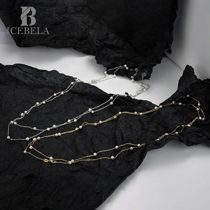 Wholesale S925 Sterling Silver Fine Jewelry Korean Style Elegant Long Layered Shell Bead Sweater Chain Necklaces For Women
