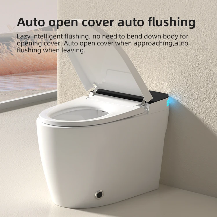 Kidolux Automatic Flush Electric Ceramic Toilet Bowl Floor Mounted Intelligent Bathroom WC Includes Seat Heating WC Smart Toilet