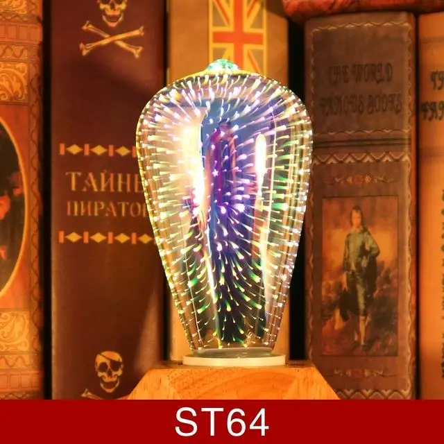 2W B22 E26 E27 Base Vintage Edison Led Holiday Light 3D Firework St64 Led Filament Bulb