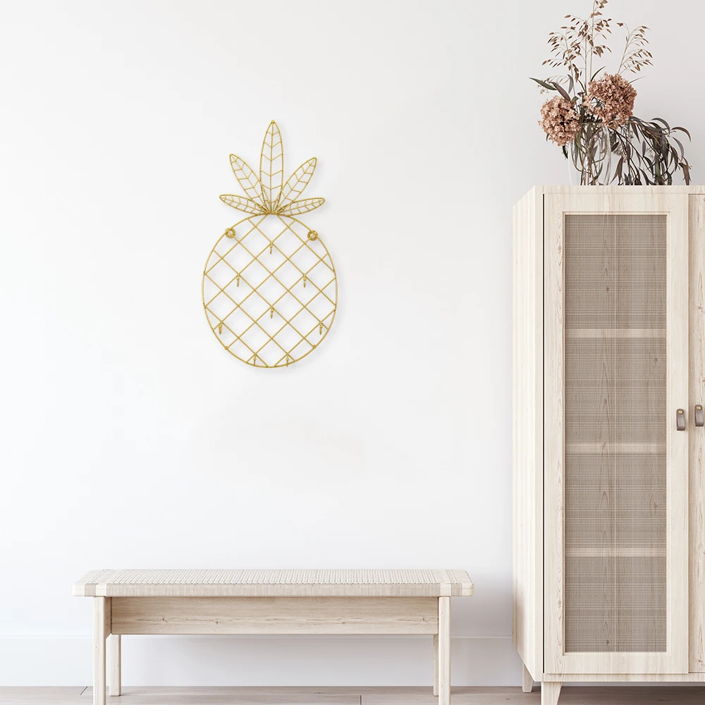  Wholesale Hot Sale Nordic Metal Wire Gold Pineapple Wall Art Hooks Decor For