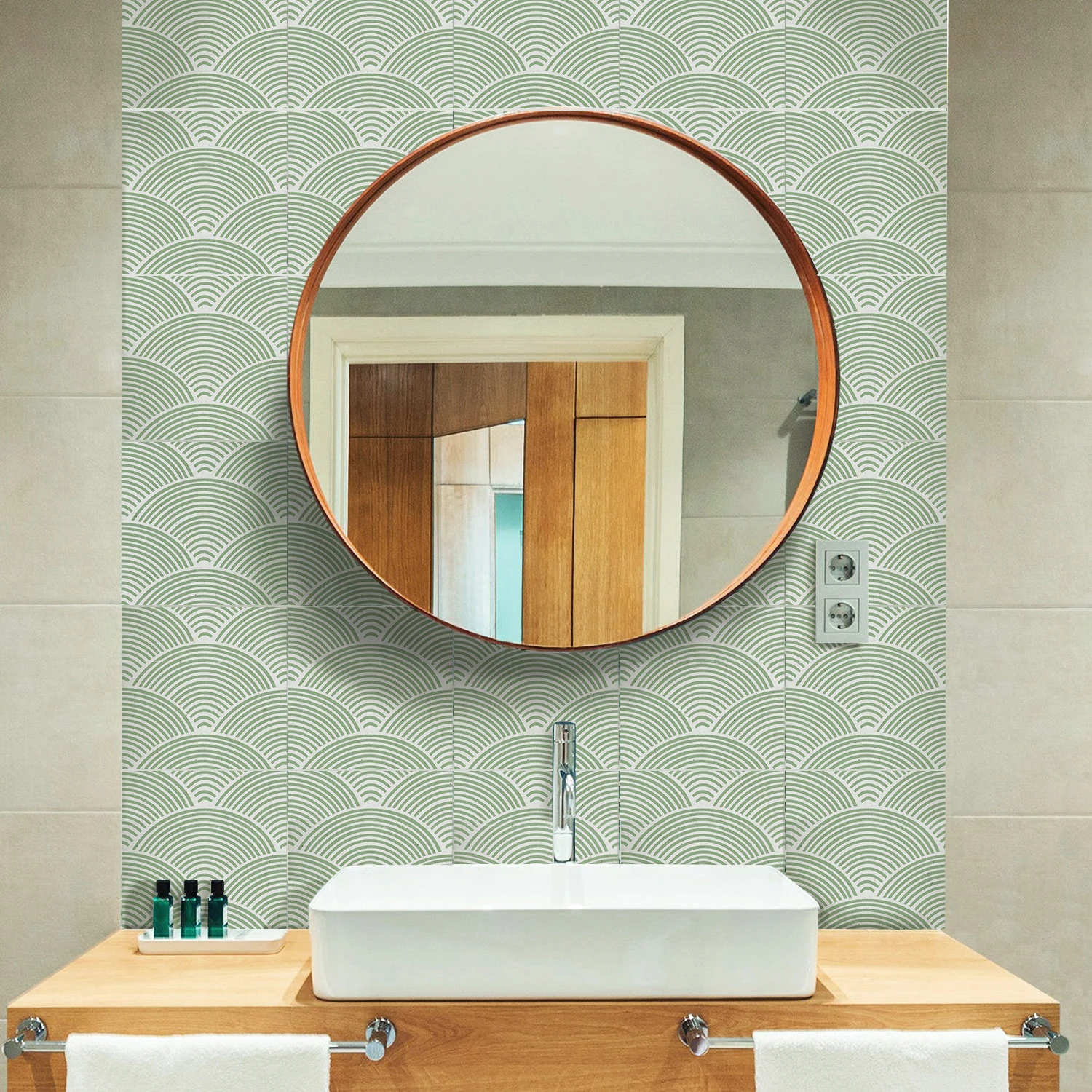 Funlife 25 PCS Light Sky Laurel Wheat Abalone Wave Line Pattern Vinyl Tile Stickers Kitchen Bathroom Decoration Wall Decals