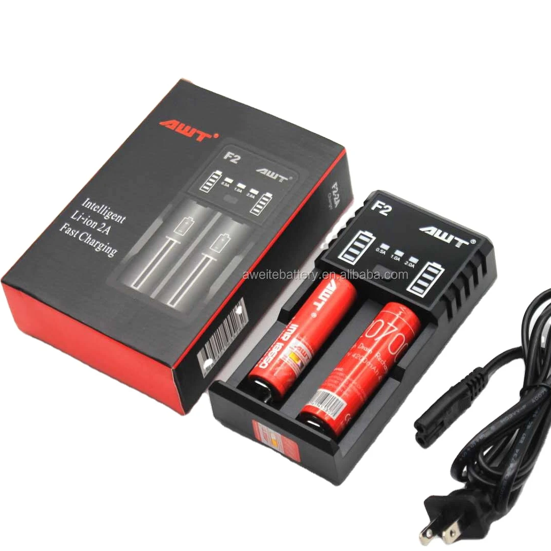 Smart vape new charger AWT F2 2A charger plug lithium 18650 battery charger F2 for 21700/20700/26650 battery