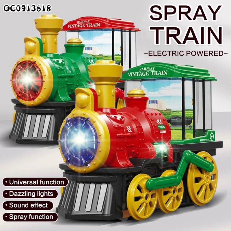 B/O Universal wheel spray mist kid small electric train toy with light music