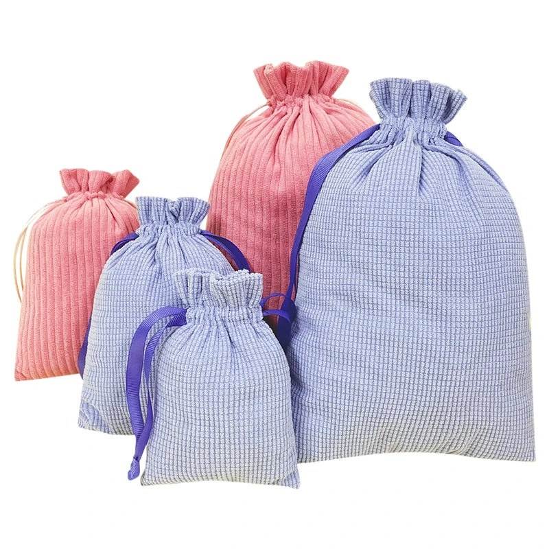 Velvet Fabric Charger Bags Corduroy Skincare Pouches Drawstring Consumer Electronics Storage Bags
