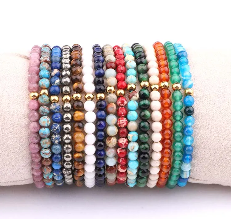 Высококачественный натуральный драгоценный камень 4 мм, бусины из камня, эластичный браслет для женщин