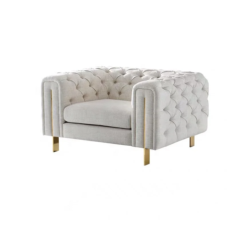 Modern Chesterfield Sofa Chair Tufted Velvet 1 Seat Sofa Chairs Living Room Armchairs