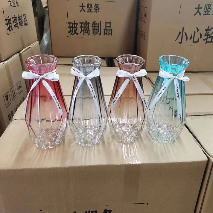 Fashion Style Luxury Home Decor Colored Hand Blown Large Flower Glass Vase with Sculpture Oversize
