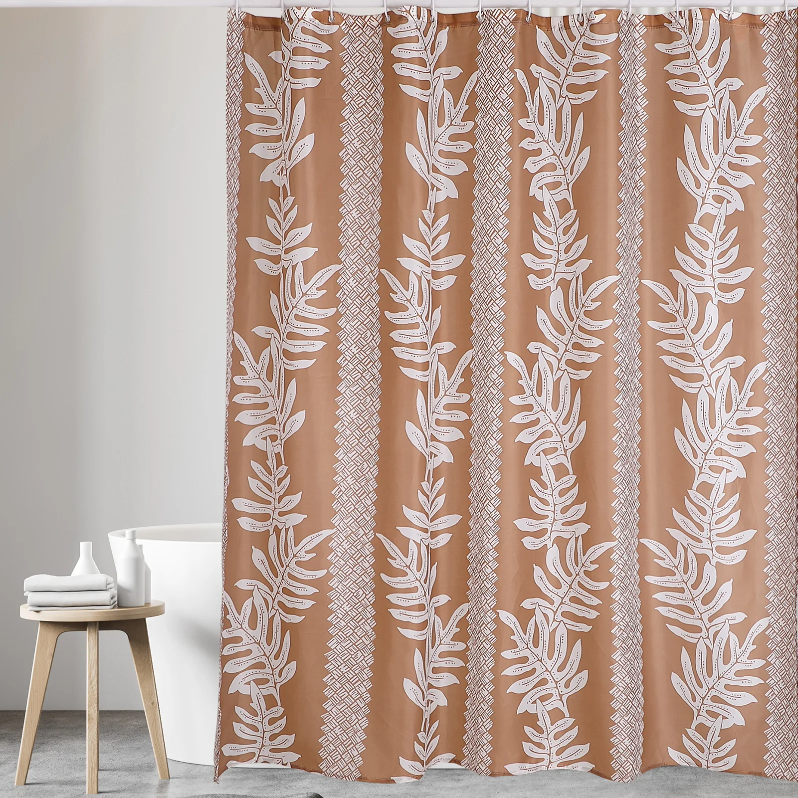 100% Polyester Fabric Shower Curtain with Plastic C Hooks Set of 13