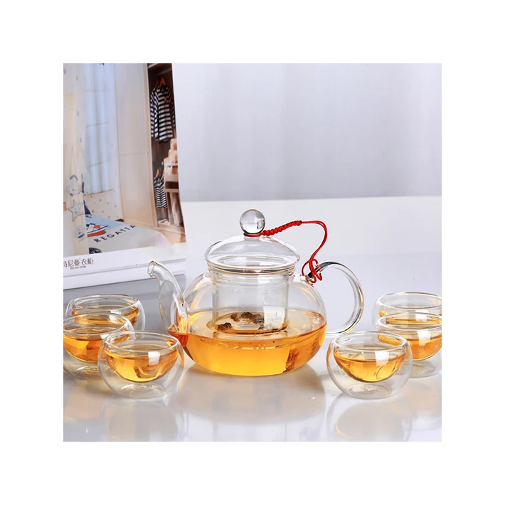 
Hot sales hand made heat resistant borosilicate glass tea set with 6 pcs glass cup 