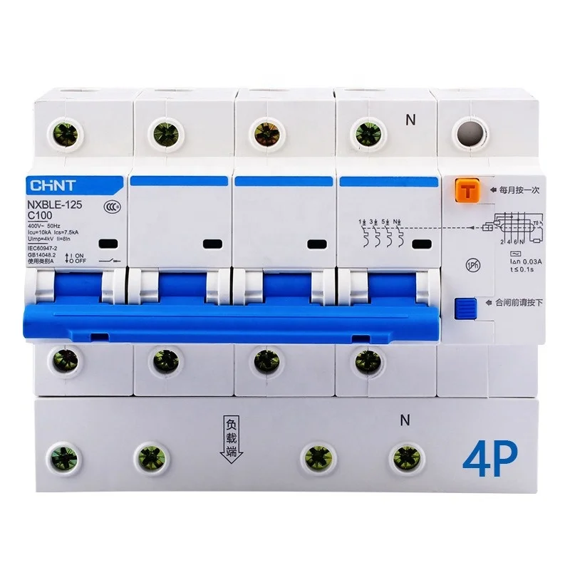Chint RCBO DZ158LE-125 3P+N 100A 30mA 80A High-power Household Earth Leakage Switch 125A Circuit Breaker