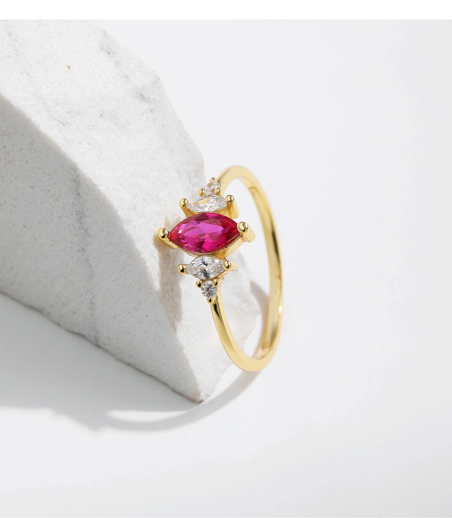 Классическое элегантное Винтажное кольцо Marquise Цирконий 925 стерлингового серебра позолоченное имитация рубина тонкое