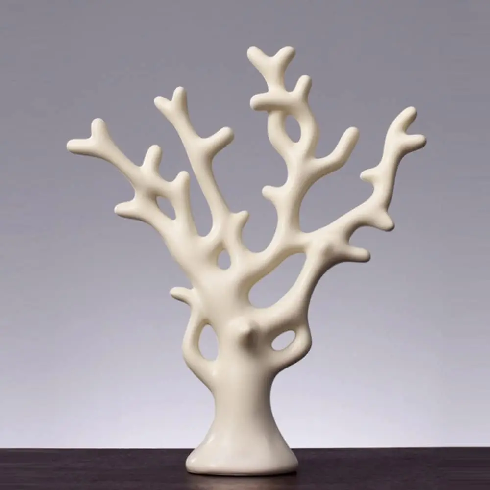 SAMINDS Ceramic Tree Statue White Fortune Sculpture Home Modern Style Lucky Lovely Ornaments for Living Room Office Decor Souven