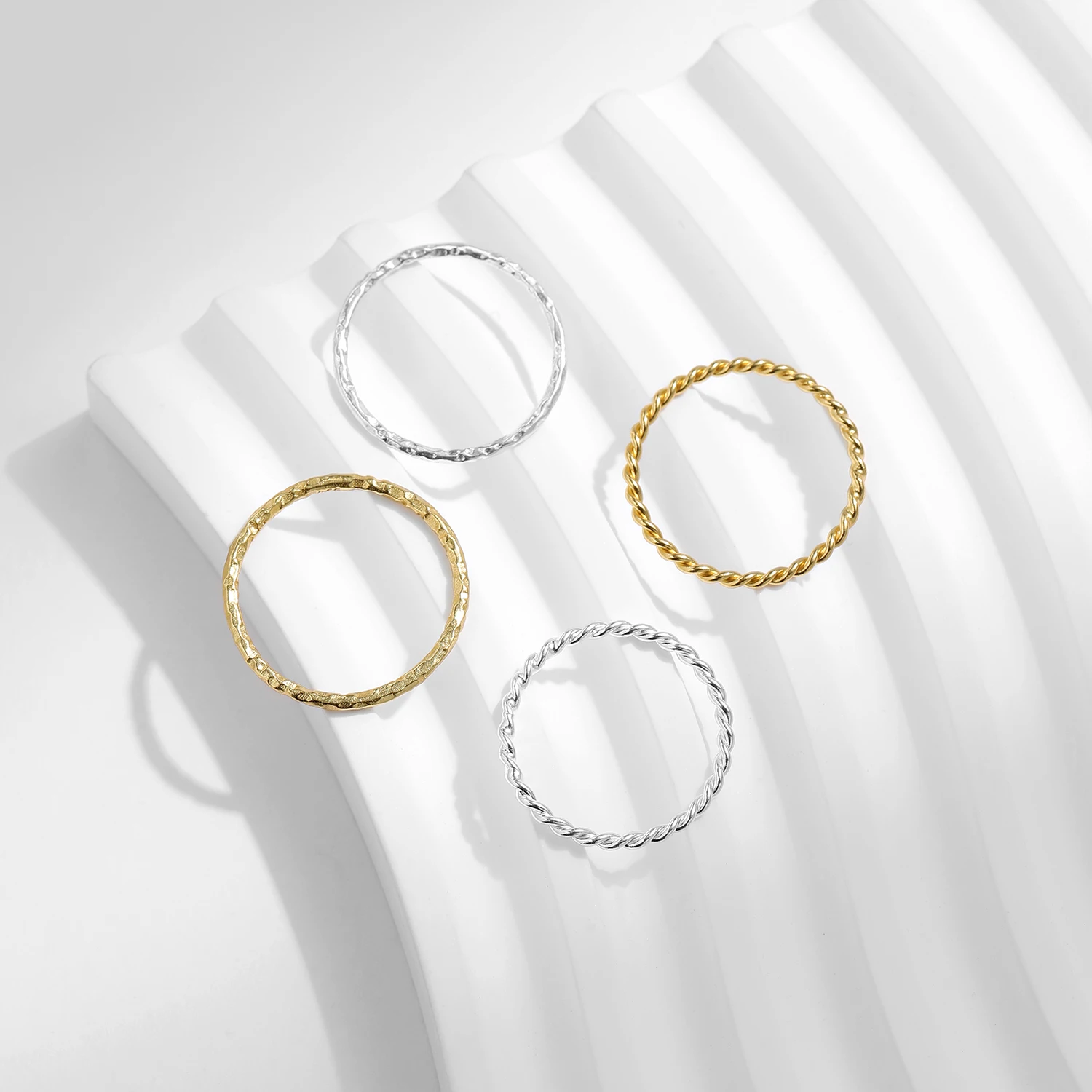 925 Sterling Silver Fashion Stackable Finger Rings For Women Simple Irregular Twist Tin Foil Texture Wave Curve Glitter Rings