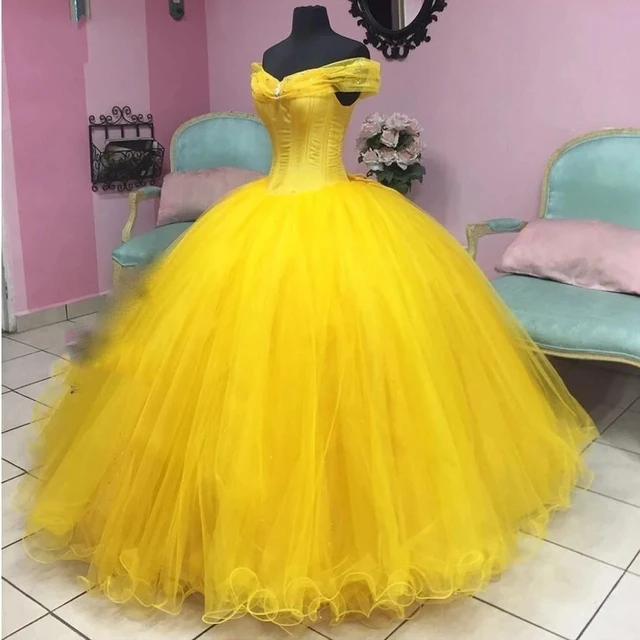 QD1525 Ball Gown Quinceanera Dresses 2022 Tulle Corset Princess Vestidos 15 Anos Yellow Romantic Debutante Sweet 16 Dress