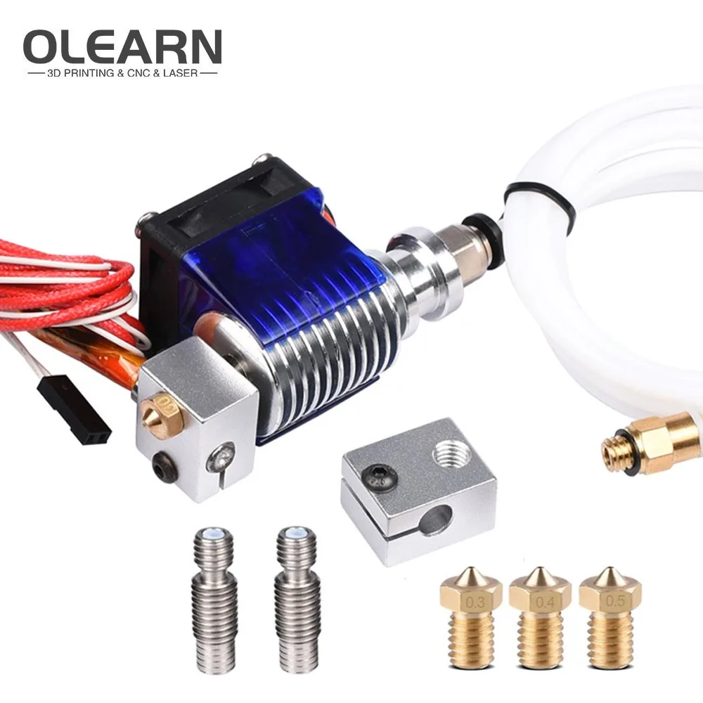 V6 Extruder Hotend 1.75mm / 0.4mm for 3D Printer Reprap Kit + Extra Parts, Brass Print Head, Nozzle Throat, Volcano Heating