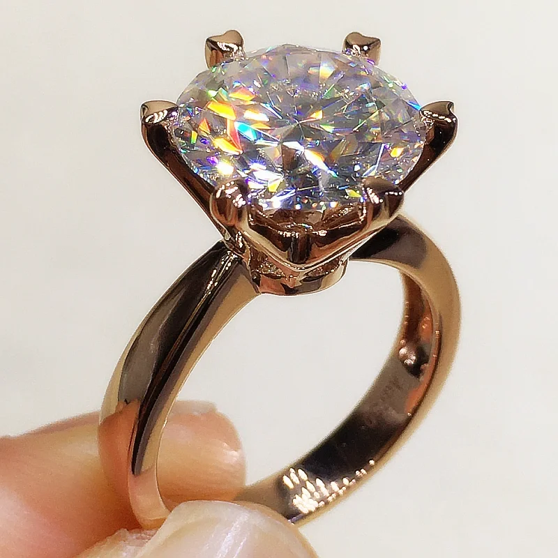 CVD Diamond 18k Pure Gold Jewelry Six Claws Lab Grown Ring for Women Wear