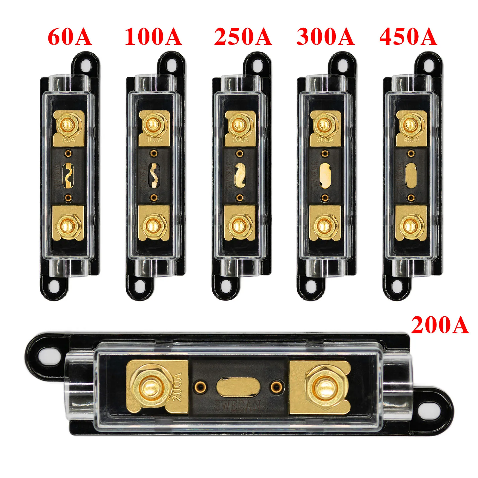 250a 32vdc Imitation Gold Plating Midi Double Bus Bar Fuse Holder Block Transparent Base Anl Fuse Holder