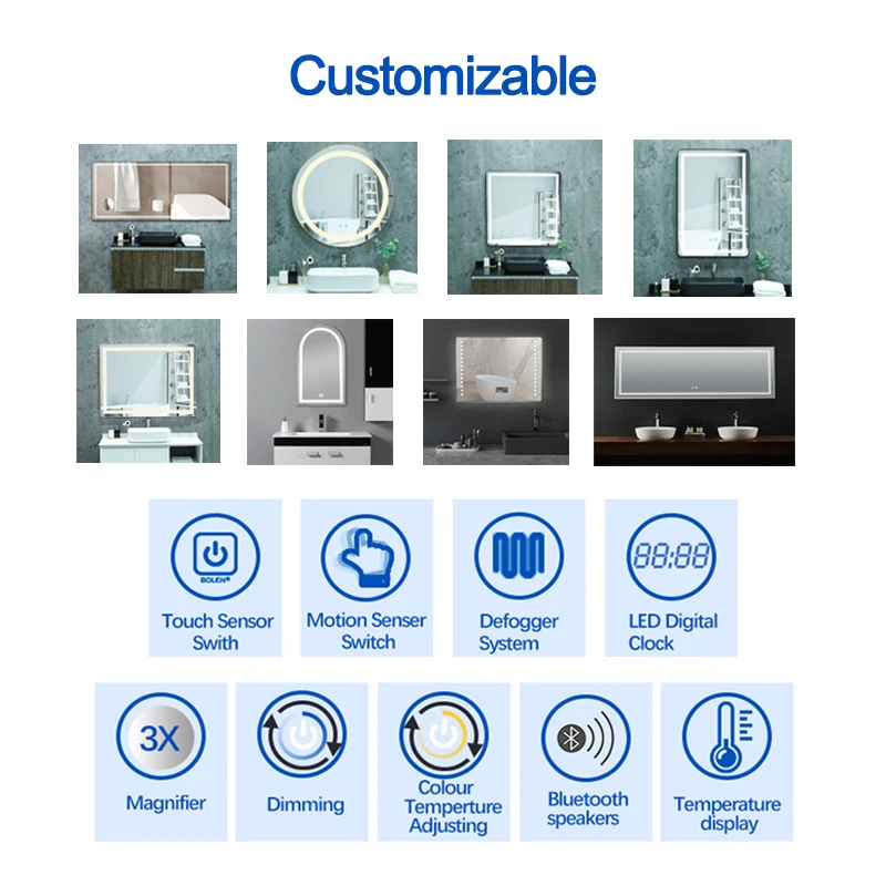 Wholesale Half Round Touch Sensor Aluminum Framed Luxury Large Storage Led Bathroom Wall Mirror Cabinet For Toilet