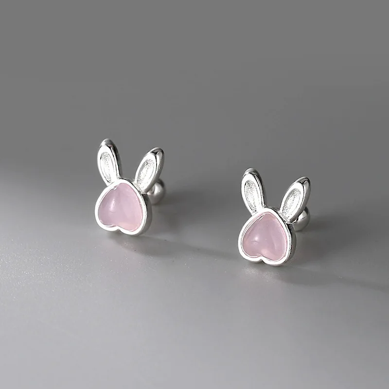 rabbit Moonstone screw ear rings Sterling Silver 925 Cute Minnie Finest Austrian Crystals Stud Earrings For Kid Little Girls